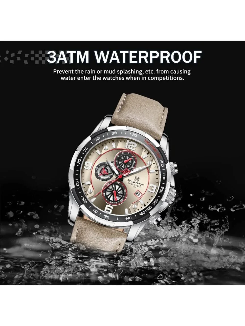 Men's Gray Analog Quartz Chronograph Leather Strap Sport Fashion Wrist Watch